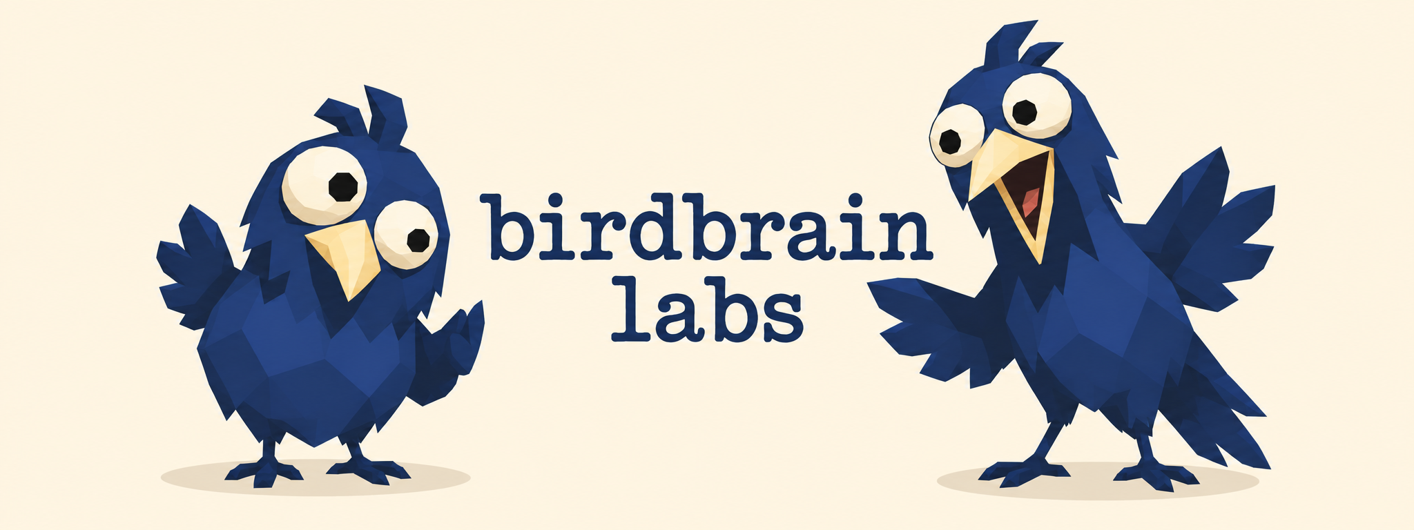 birdbrain labs — two playful blue birds with the studio wordmark