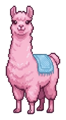 Cutie Spitutie — pink pixel llama with a blue blanket
