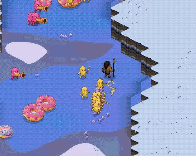 Mak fighting donuts in a snowy ravine