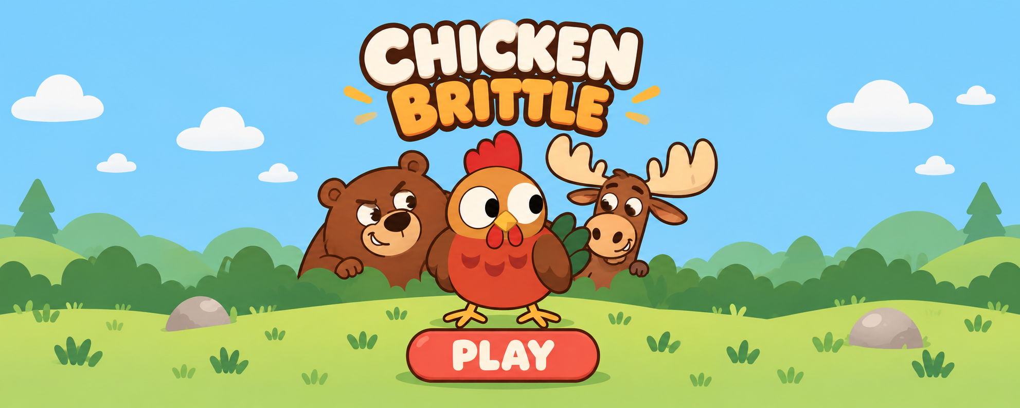 Chicken Brittle: the chicken with a bear and moose peeking out behind him
